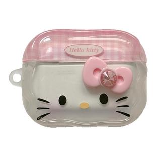 jze 粉色格纹KT猫带挂件适用苹果新4代airpods蓝牙无线耳机保护套airpods1/2/3硅胶软壳airpodspro三代女新款