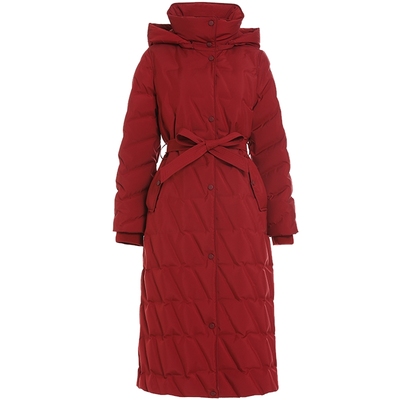 JESSIE红色系带90鹅绒连帽羽绒服