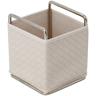 XEMO北欧ins风编织皮革纹收纳盒化妆刷笔筒金属框桌面整理