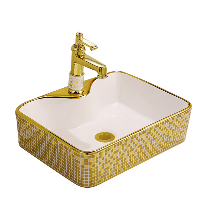 金色欧式陶瓷洗脸盆洗面盆台上盆小号洗手盆洗漱水盆洗脸池洗手池