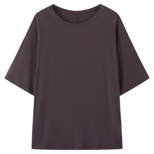 画风drawwind春夏季新款大版T恤女宽松纯色天丝羊毛懒人短袖上衣