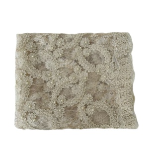 [清仓]司藤同款浅杏亮片股线刺绣独立钉珠花朵带花边旗袍汉服面料