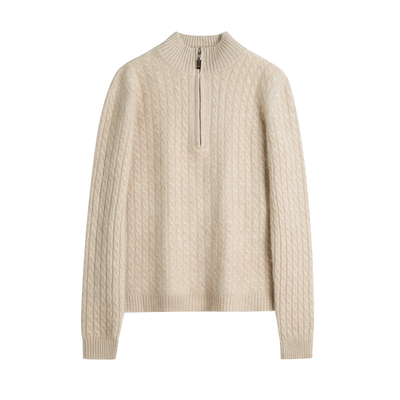 立领半拉链纯羊毛衫女套头麻花毛衣加厚复古简约百搭针织衫打底衫