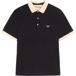 华伦天奴VALENTINO男士VGOLD细节棉质 PIQUE POLO 衫