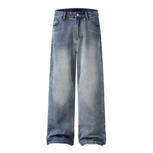 Syri【渐变水洗做旧】早秋通勤牛仔裤宽松直筒中性风穿搭休闲裤子