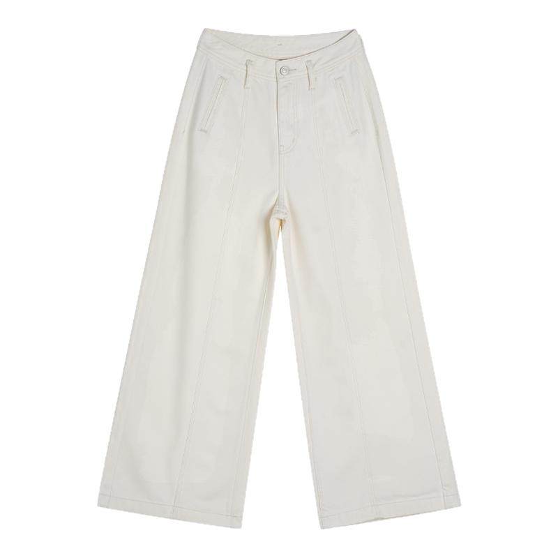 王家有鱼小个子杏色阔腿裤女2025年秋季新款百搭休闲通勤牛仔裤