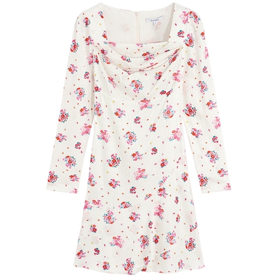 bebe春季新款碎花长袖连衣裙