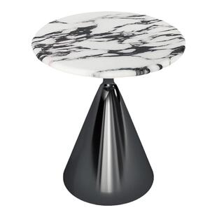 侘寂极简风宝格丽黑大理石角几圆形实木边几不锈钢户外阳台小茶几