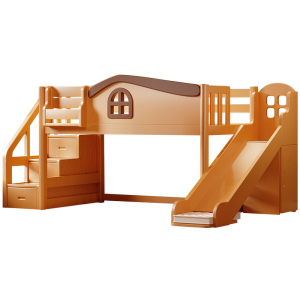 全实木儿童床上铺单层床秘密基地小屋半高床上床下空男女孩滑梯床