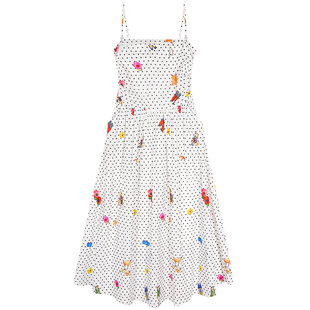 落落狷介 吊带连衣裙女夏波点碎花裙白色小个子收腰吊带裙显瘦裙