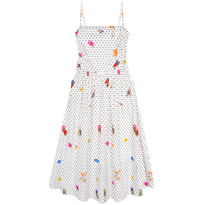 落落狷介白色波点碎花吊带裙女