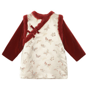 小O宝Okids童装  宝宝新年拜年服女夹棉2025过年国风格格服旗袍裙