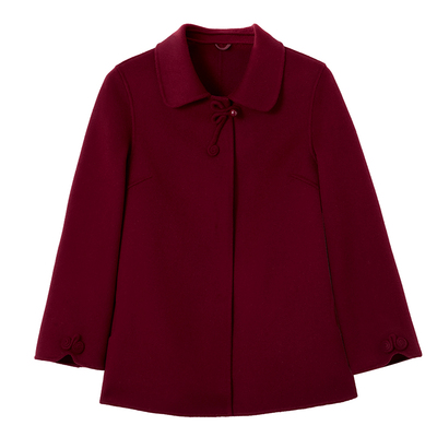 中式短款双面呢直筒盘口羊毛大衣