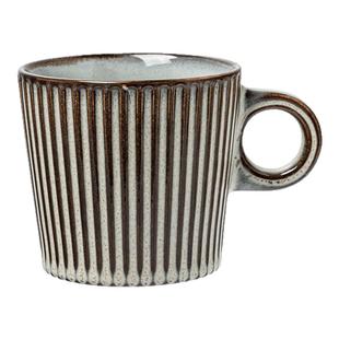 复古美感浮雕竖纹杯把手陶瓷杯子拿铁咖啡杯马克杯家用喝水杯子