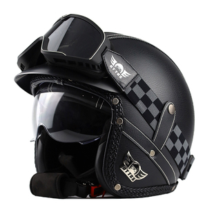 复古巡航摩托车头盔男女3C认证冬季保暖机车4分之3盔电动车安全帽