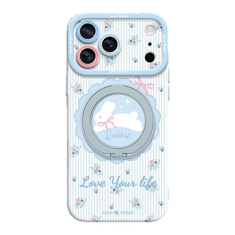 蓝色碎花小兔适用iPhone17Promax手机壳新款苹果16Pro磁吸带支架套Bo5液态硅胶支点ip15高级感14可爱13pm全包