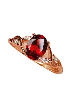 天然石榴石戒指女戒酒红色水晶