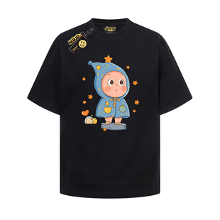 drew美式潮牌星星人卡通印花短袖T恤男女宽松夏季纯棉情侣半袖ins