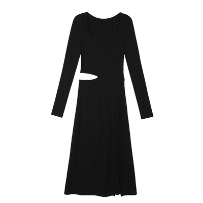 性感露腰开叉修身连衣裙