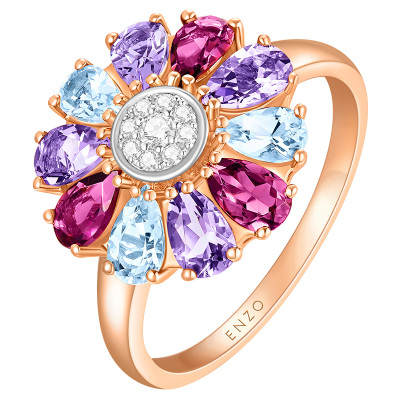 enzo18K金多彩宝石钻石戒指