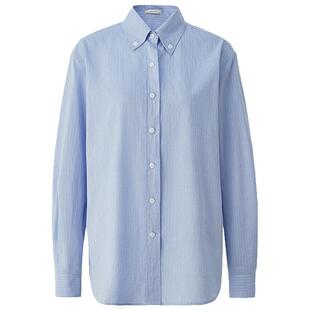 OCHIRLY欧时力  全棉府绸衬衫防晒条纹中长淡人穿搭2025秋冬