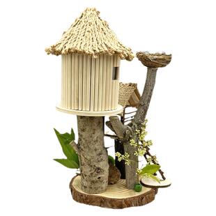 树枝手工圆树屋雪糕棒diy幼儿园环创亲子活动稻草废物利用小鸟窝