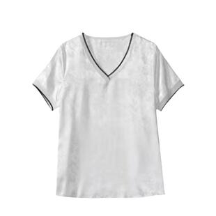 夏季新款香云纱缎面短袖T恤女V领时尚花萝背心显瘦醋纤半袖