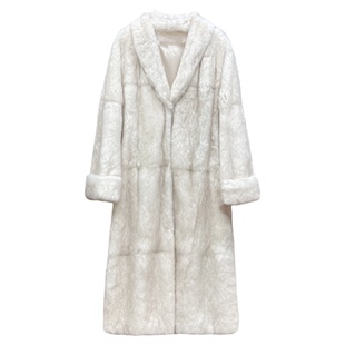 2025秋冬季新安哥拉真兔毛皮草外套长款皮毛一体大衣女高级感挽袖