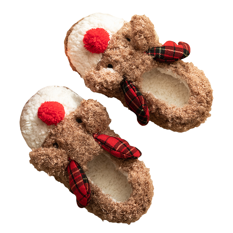 圣诞麋鹿棉拖鞋女冬包跟ins潮居家鞋可爱防滑保暖卡通毛毛绒棉鞋