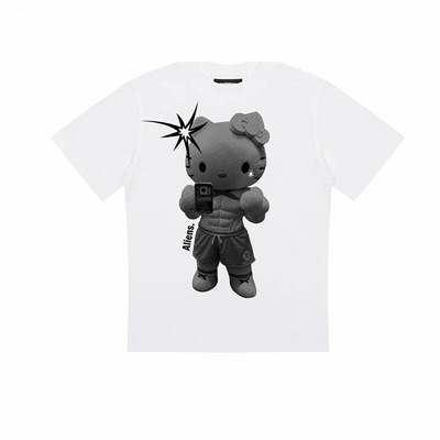 local aliens外星沙龙美式复古正肩短袖T恤卡通印花显瘦百搭半袖