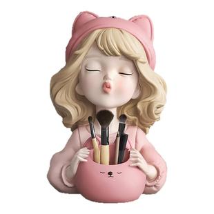卡通女孩笔筒摆件治愈情绪稳定办公室好物女生工位桌面装饰品礼物
