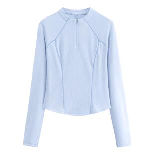 唐狮官方半拉链长袖t恤女2026新款春季速干修身运动衫短款上衣VC