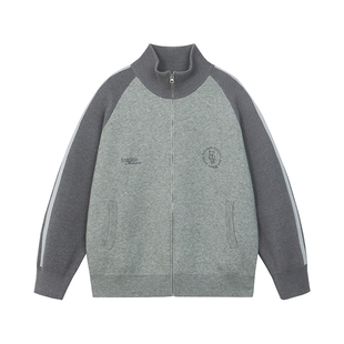 FORNINES学院风撞色拼接立领毛衣外套男女情侣装潮牌秋冬针织开衫