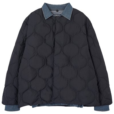 短羽绒服有尾假两件衬衫领