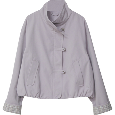 春季新款立领格子袖短外套女宽松