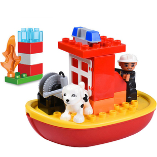 城市救援消防车警车船场景积木儿童大颗粒拼装益智玩具男孩3-6岁