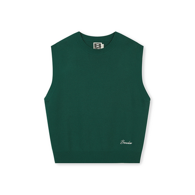 BONELESS休闲基础宽松针织马甲纯棉宽松圆领无袖毛衣刺绣logo背心