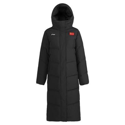 李宁秋冬长款过膝羽绒服女黑色款