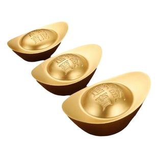 铜实心沙金元宝纯黄铜金条道具聚财摆件客厅聚宝盆装饰品开业礼品