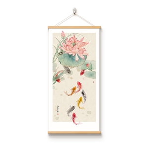 聚财九鱼图荷花装饰画免打孔安装
