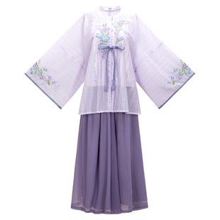 花朝记｜紫丁香｜明制汉服元素圆领半袖衫主腰吊带半身裙绣花日常