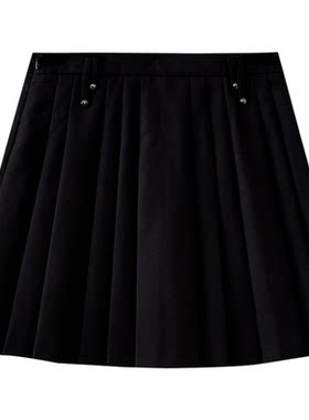 水云间黑色学院风百褶裙女a字短裙半身裙子miu系穿搭2026秋季新款