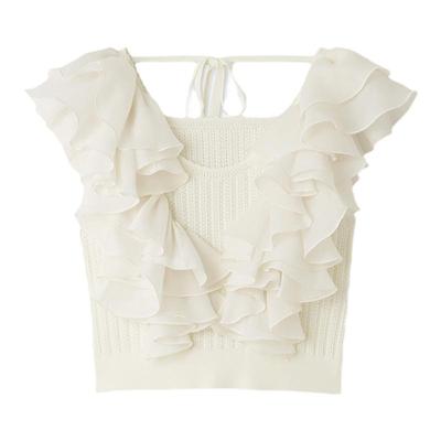 LILY BROWN春夏款 无袖雪纺荷叶边拼接针织上衣LWNT242112