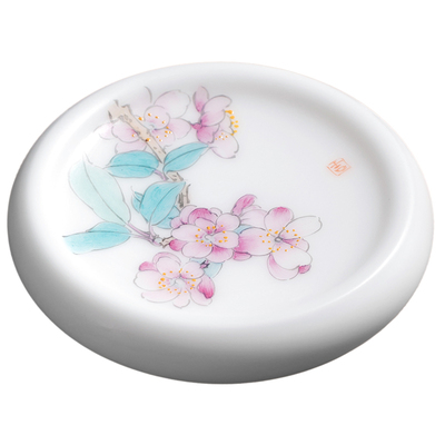 高端冰种玉瓷手绘海棠花盖置