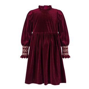 Little Naive礼服女童复古木耳边春秋冬丝绒连衣裙法式浪漫裙子
