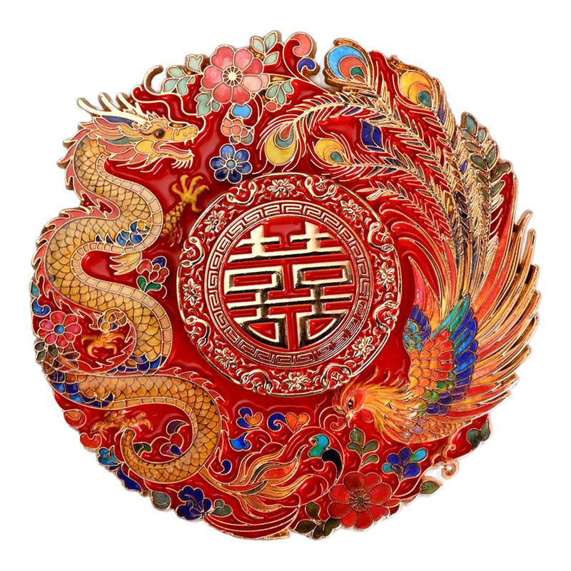 龙凤呈祥喜字可旋转冰箱贴礼品