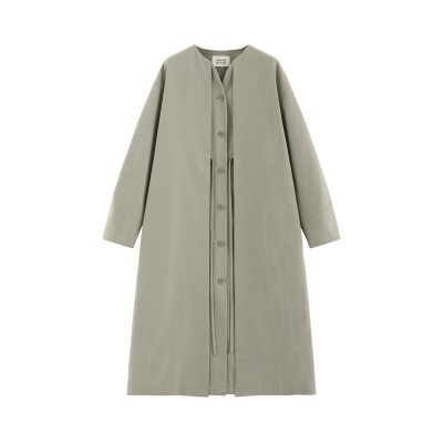 圆领廓形宽袖中长款风衣