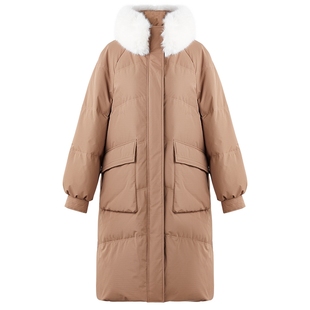 秋水伊人时尚毛领中长款羽绒服2025年冬季新款女装保暖宽松面包服