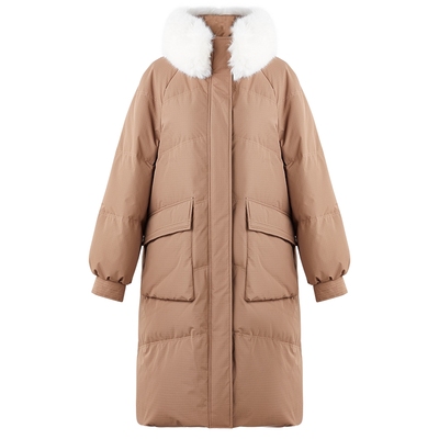 秋水伊人时尚中长立领毛领羽绒服