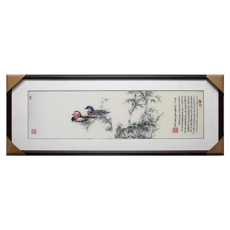 75*75顾氏手工刺绣牡丹 水彩粉牡丹 新中式客厅卧室走廊装饰挂画